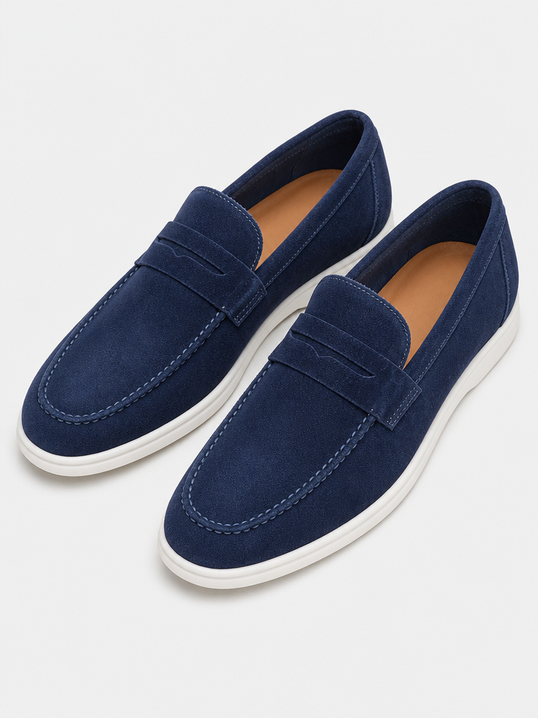 The Suede Loafer in Navy — angle