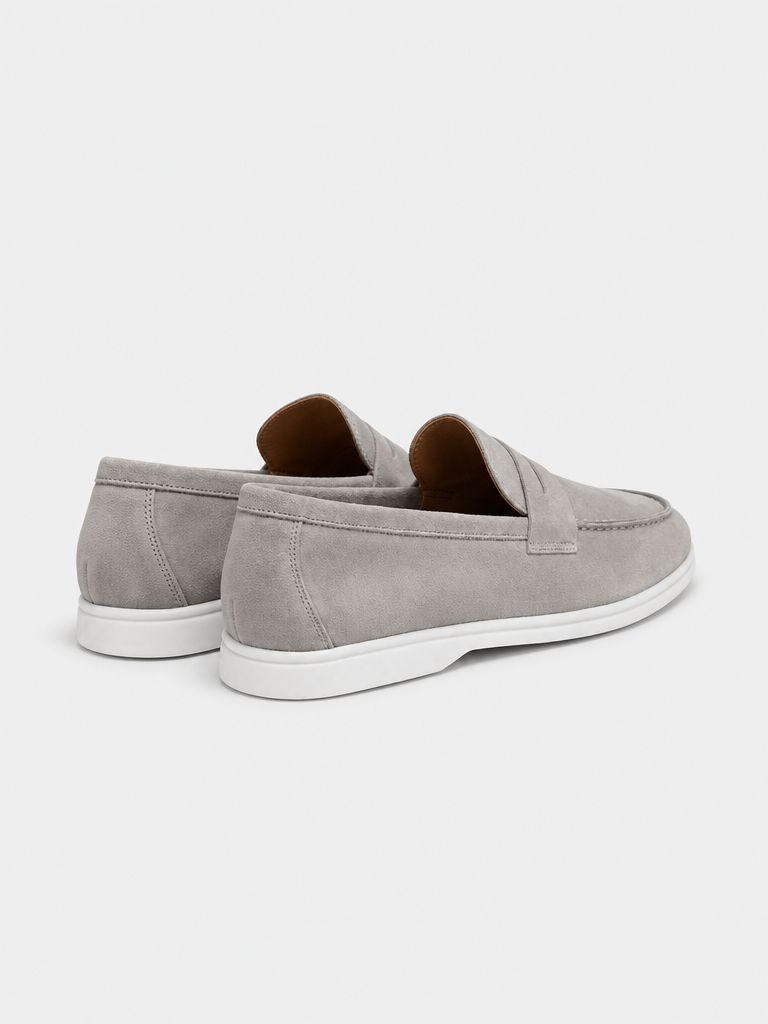 The Suede Loafer in Pietra — angle