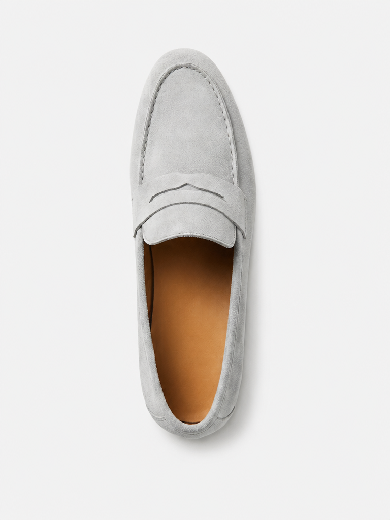 The Suede Loafer in Pietra — top view