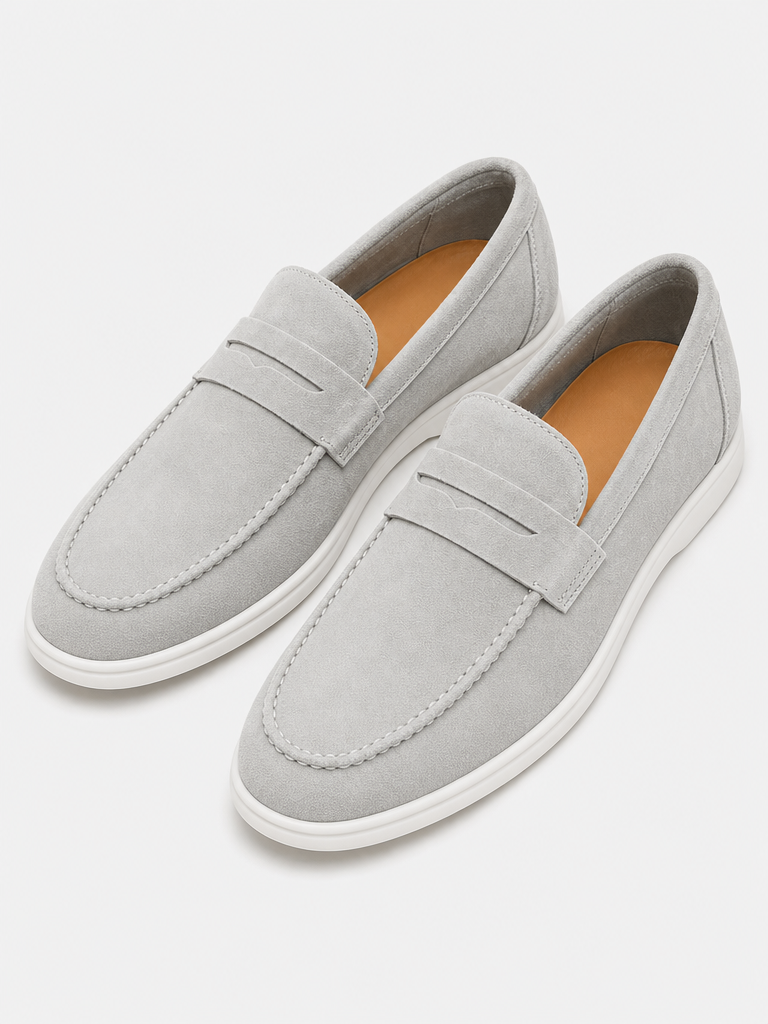 The Suede Loafer in Pietra — lifestyle