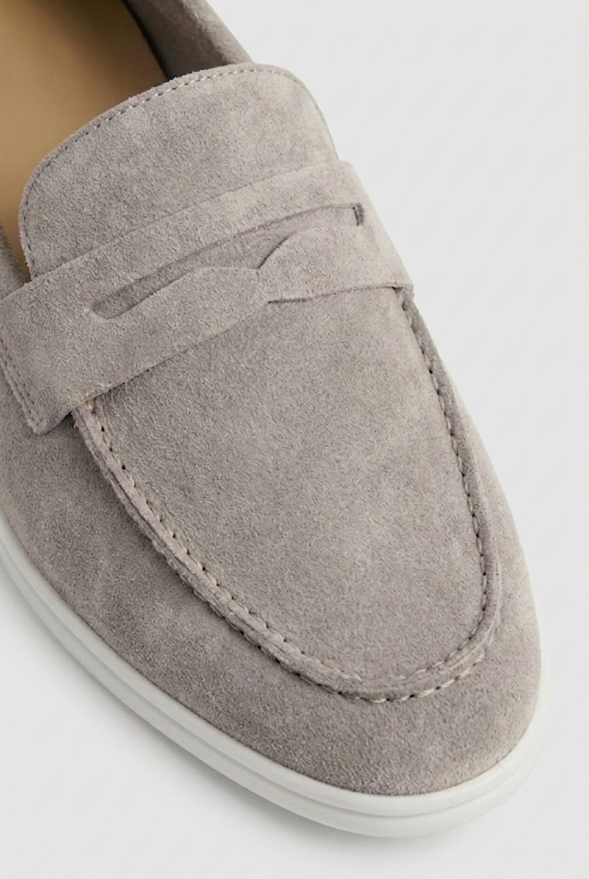 The Suede Loafer in Pietra — side