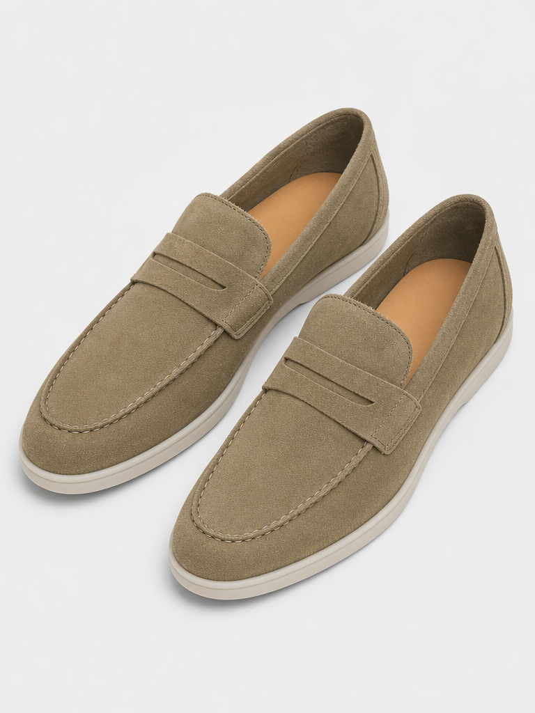 The Suede Loafer in Salvia — angle