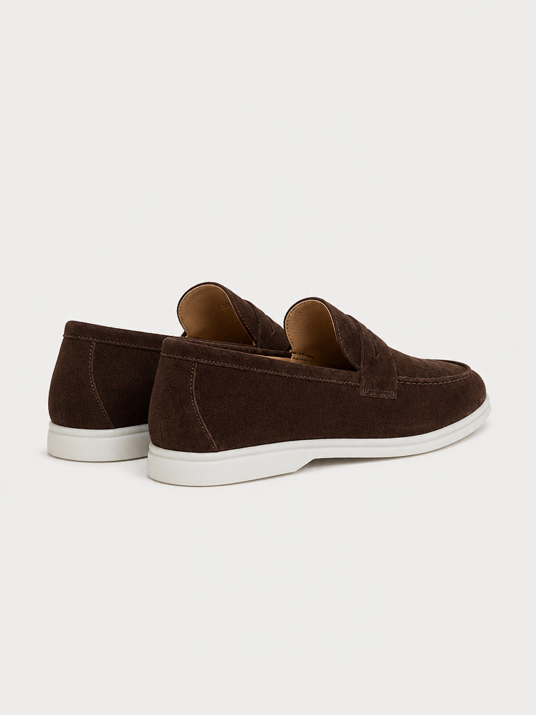 The Suede Loafer in Cacao — lifestyle