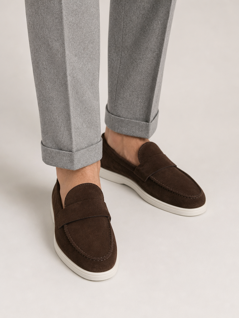 The Suede Loafer in Cacao — detail