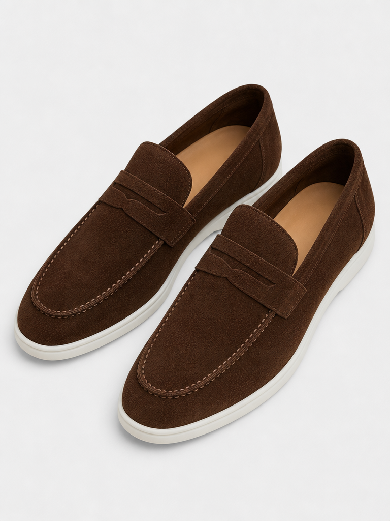 The Suede Loafer in Cacao — angle